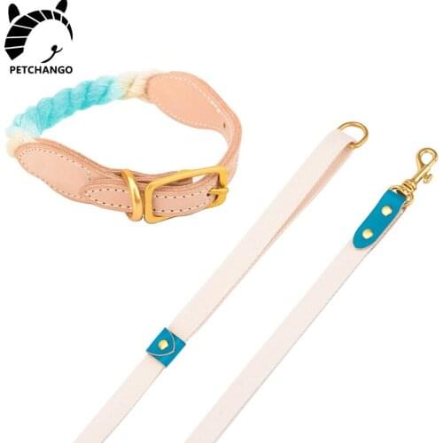 Leather Dog Collar and Leash Set Rope Cotton Collars for Dog Soft Comfy for Small Medium Large Dogs Pet Supplies Dog Accessories
