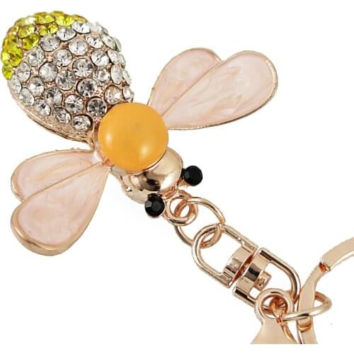 Creative Crystal Rhinestone Bee Honey Keychains Keyring Women Car Bag Charms Trinket Key Ring Holder Pendant Christmas Jewelery
