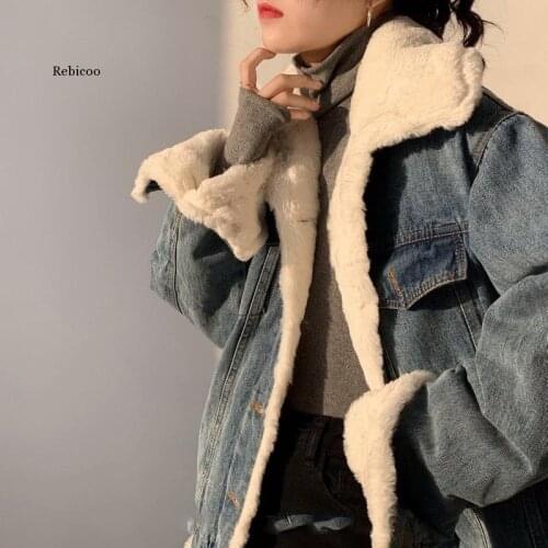 Patchowrk Lambswool Denim Jacket For Women Lapel Long Sleeve Tassel Casual Coat Female Winter Fashion New Tide