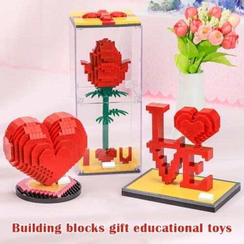 Love Red Rose Heart Building Blocks Micro Particles Building Blocks Toy Romantic Present for Lover Wife Girlfriend NSV77