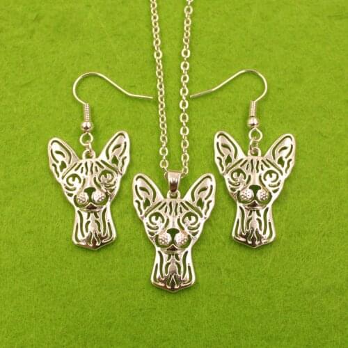 Mdogm Sphynx Cat Animal Jewelry Sets Necklace Drop Earrings Pendant For Women Female Male Cute Fashion Wedding