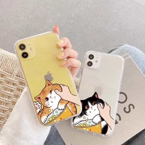 Cute Pinched Face Animal Cat Clear Phone Case For iphone 11 12 Pro Max 6s 7 8 Plus SE 20 X XR XS MAX Soft Back Transparent Cover