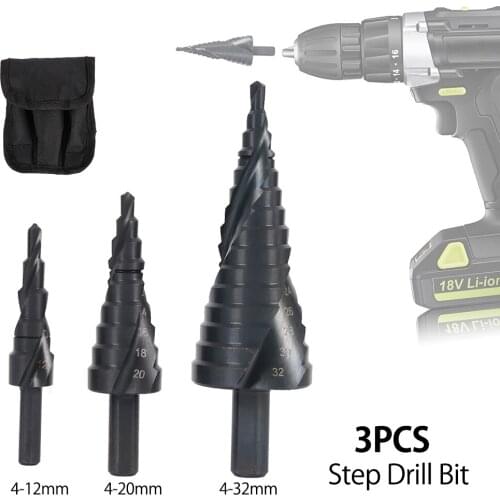 3PCS HSS Cobalt Step Stepped Drill Bit Set Nitrogen High Speed Steel Spiral For Metal Cone Triangle Shank Hole Bit 4-12/20/32mm
