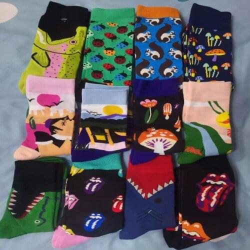 Colorful Men and Women Socks Funny Mushroom Crocodile Zebra Squirrel Cartoon Print Socks Happy Fashion Streetwear Hip- Hop Sock