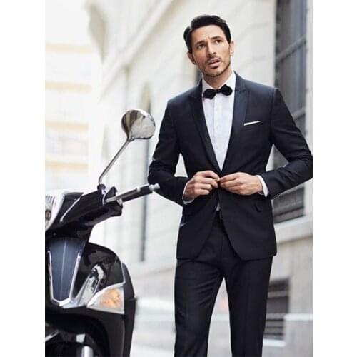 ANNIEBRITNEY Black 2 Piece Slim Fit Formal Men Suit Custom Groom Wedding Tuxedo High End 2 Piece Prom Wedding Men Suit Set