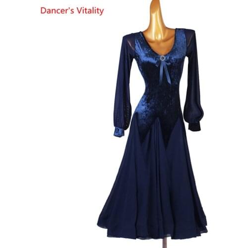 Ballroom Dance Dress V-Neck Velvet Big Swing Skirt Practice Clothes High-End Custom Female Adult Child Performance Clothing