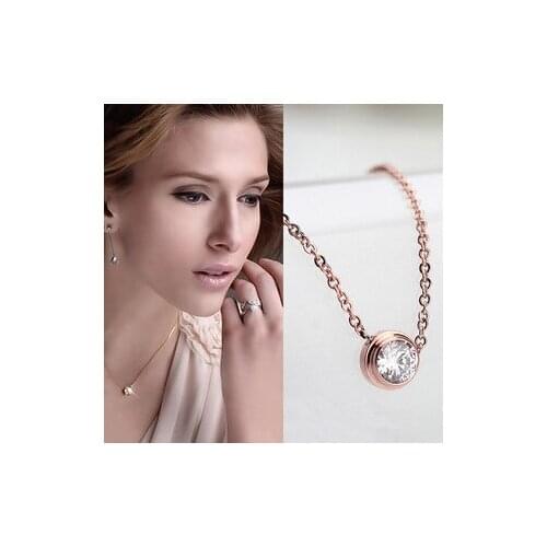 Simple Fashion Classic Single Zircon Pendant Necklace For Women Titanium steel rose gold Fashion collarbone chain necklace