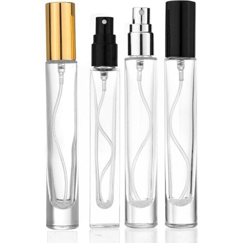 10pcs/lot 10ml Clear Glass Perfume Bottle High Quality Refillable Perfume Spray Atomizer Bottle With Black Golden Silver Lid