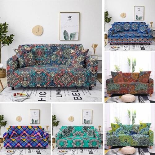 Mandala Stretch Sofa Slipcover, Bohemia Non Slip Couch Sofa Cover 2/3 Seat, Washable Furniture Protector Sofa Towel for Kid Pet
