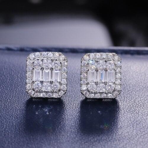 Luxury S925 Silver Plated Square Stud Earrings Full Paved Shiny Crystal Zircon Ear Stud For Women Exquisite Jewelry Gift D5D500