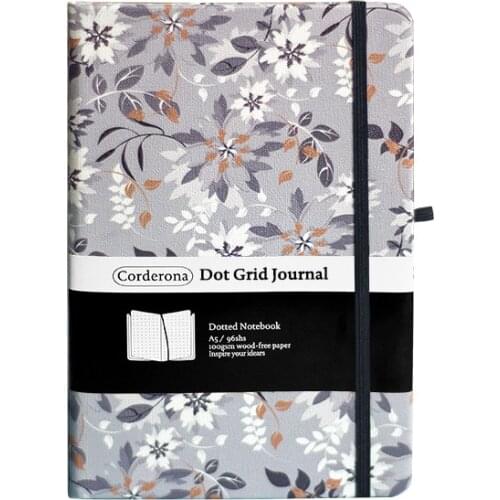 Grey Flowers A5 Bullet Dotted Journal Floral Hardcover Notebook Elastic Band Travel Planner Diary