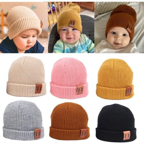 Baby Hats for Boys Warm Winter Autumn Hat Solid Color Crochet Striped Kids Cap Beanie Soft Knitted Children Girls Ski Caps