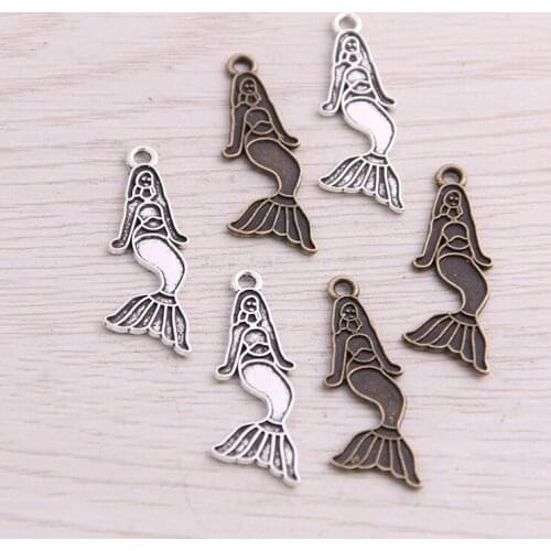 SWEET BELL 60PCS 11*30mm New Product Two Color Mermaid Charms Pendant Jewelry Metal Alloy Jewelry Marking