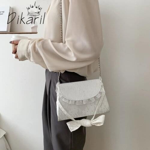 Dikaril Women Underarm Retro Fairy Lace Handbag Solid Color Messenger Bag Ladies Baguette Handbags Girls Small Bow Shoulder Bags