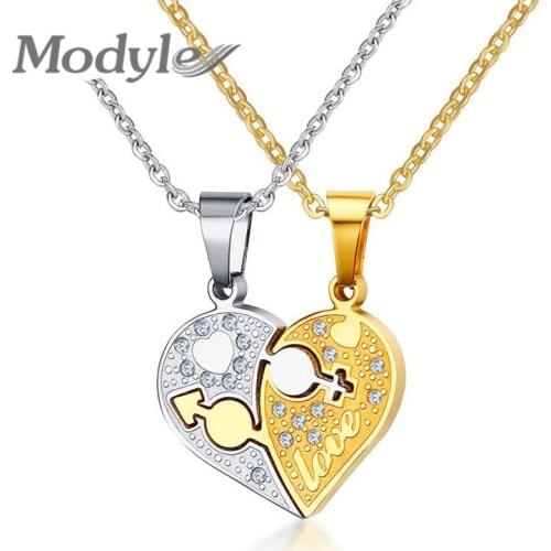 Modyle Love Heart Pendant Wedding Necklace Rhinestone Stainless Steel Necklace for Women Gift Jewelry Accessories
