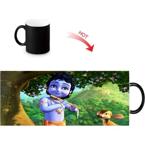 Custom heat reveal mug Hinduism Lord Krishna print milk beer coffee ceramic mugs hot changing color tea water cup 12oz