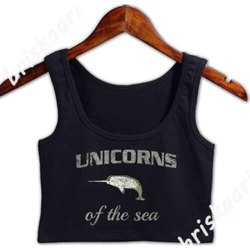 Narwhal Unicorns Of The Sea Crop Top Letters Designing For Girls Top Summer Style Round Collar Gift Family Vest