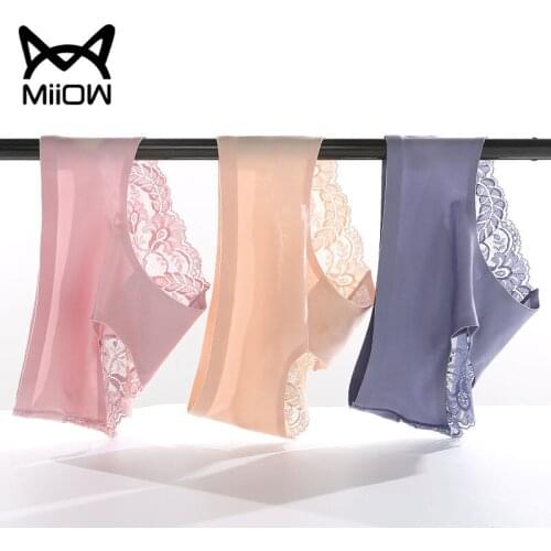 MiiOW Unmarked Panties Female Lace Sexy Large Size One-piece Transparent Seduction Lady Triangle Waist Pure Cotton