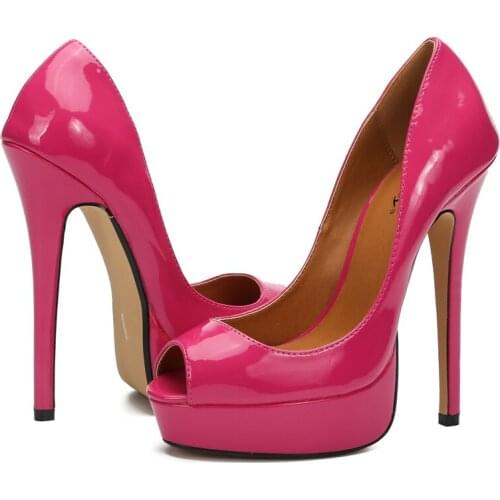 Women Patent leather Open Toe Platform Pumps Sexy Fashion Ladies Slip On Stiletto High Heels Plus Size 45 48