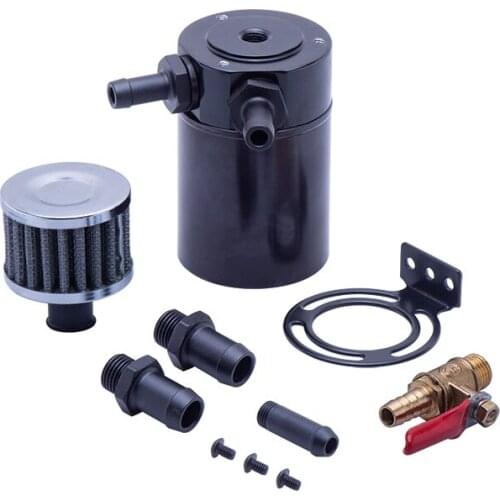 Universal 2.0L Racing Baffled 2-port Oil Catch Can Tank Air Oil Separator with filter and valve