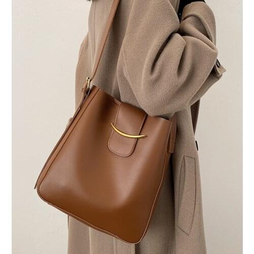 Vintage Simple PU Leather Bucket Crossbody Bags for Women 2021 Luxury Designer Lady Shoulder bags Ladies Handbags 2 Pcs/set