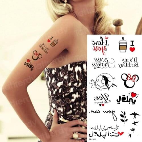 Temporary tattoo sticker minimalist tattoo removable waterproof small tatoo hand body art wrist tattoos words black birds girls