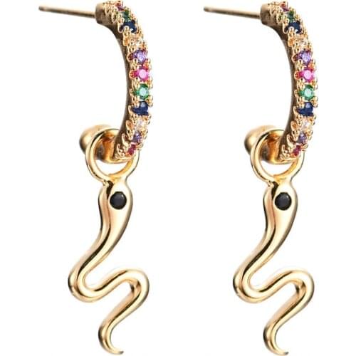 High Quality Exquisite Multicolor Zircon Earrings for Women Animal Snake Shaped Pendant Earrings Simple European Ear Jewelry