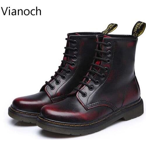 New Women Ankle Boots Winter Keep Warm Shoes Lace Up Split Leather Flats Motorcycle Boots Woman Size 40 41 42 43 wo19061