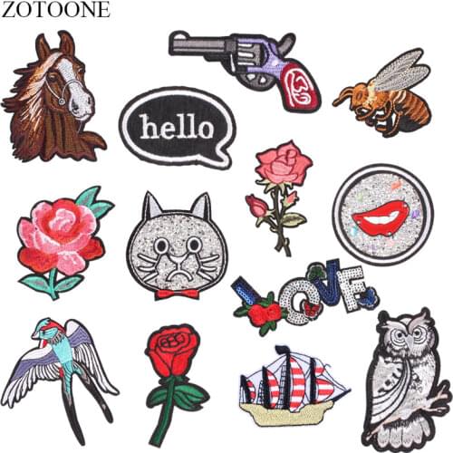 ZOTOONE Animal Guns Flower Patches Diy Stickers Iron on Clothes Heat Transfer Applique Embroidered Applications Cloth Fabric G