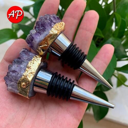 1pcs Natural amethyst crystal cluster Bar Tools Red Wine Bottle Stopper Twist Wedding Favor Gifts Champagne Saver Party Souveni