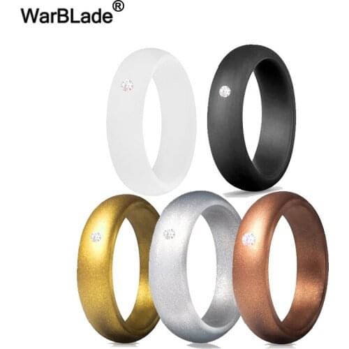 WarBLade New 10pcs 5.7mm Silicone Ring With Rhinestone Hypoallergenic Crossfit Flexible Silicone Finger Rings For Women Wedding