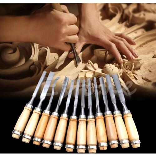 12pcs/set Wood Carving Hand Chisel Set Flower Woodworking Professional Lathe Gouges Tools Knife R02 Whosale&DropShip
