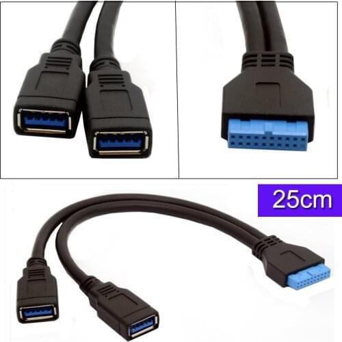 2 Port USB 3.0 Type A Female to 20 Pin Header Female Adapter Cable Cord 0.25m