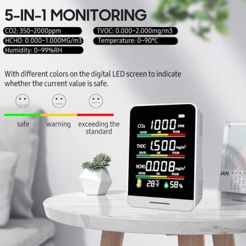 2021 Multifunctional Meter Digital Temperature Humidity Sensor Tester Air Quality Monitor Carbon Dioxide TVOC Formaldehyde HCHO