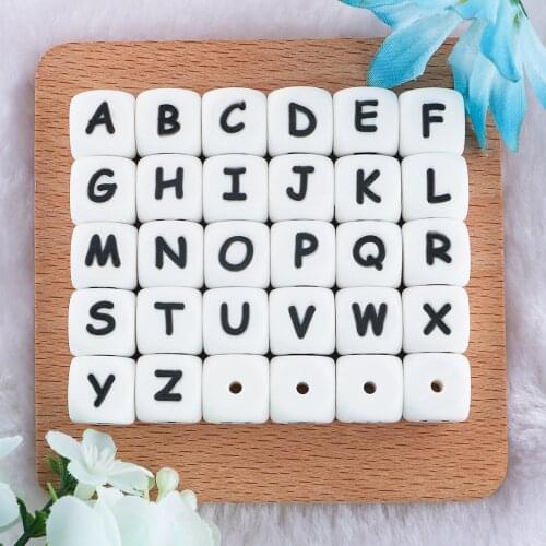 Kovict 50/100/200/500/1000PCS English Letters 12mm Silicone Beads Baby Teether Toys Chewing Alphabet For Personalized Name DIY