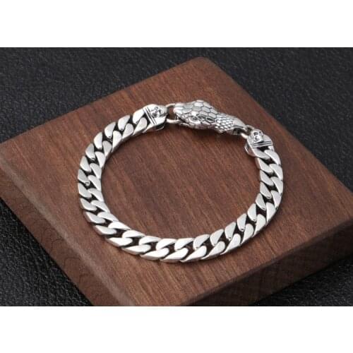 9925 Sterling Silver skull snake chain bangle Bracelet jewelry clasp 20cm MEN Womenn gift A2760
