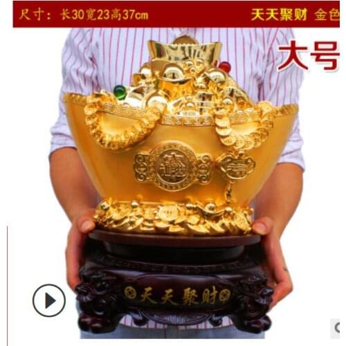Alluvial gold Large-sized fortune-attracting treasure basin Fengshui furnishings shop office ope Living Decoration home statues