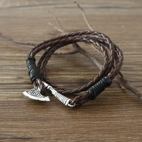 COWNINE Hot Selling Axe Bracelet Leather Accessories Slavic Perun Men Leather bangle Bracelets men Jewelry 2017