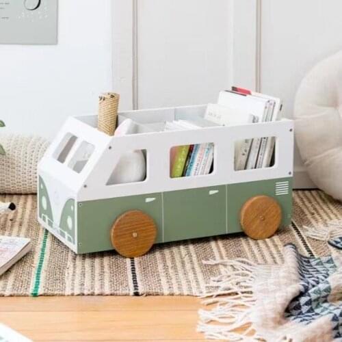 Childrens Picture Book Storage Rack Bus Movable Wheeled Organizing Storage Box Multifunctional Sundries Comestic Storage Box