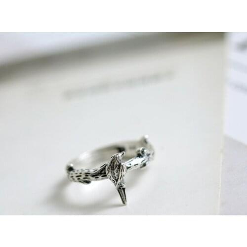 DreamySky Real Silver Color Vintage Bird Rings For Women Open Size Wedding Ring Beautiful Jewelry Drop Shipping