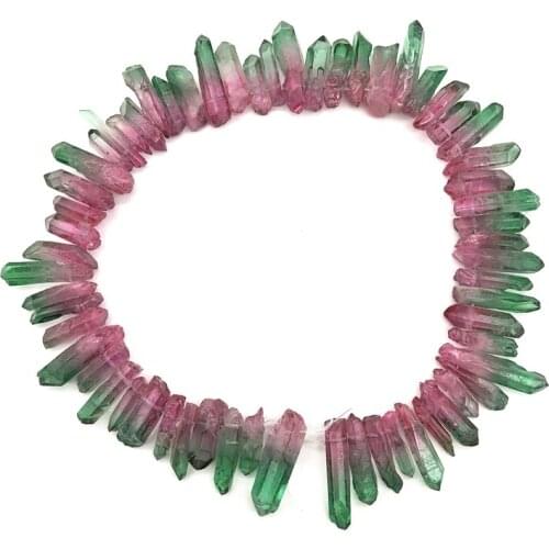 Drop Shipping Green and Light Pink Titanium Aura Lemurian Quartz Crystal Point Healing Stone Decor Natural Stones and Crystals