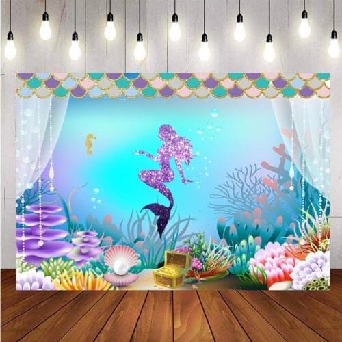 Little Mermaid Ariel Photography Backdrop Princess Girls Birthday Party Photo Studio Background Decor Banner Prop