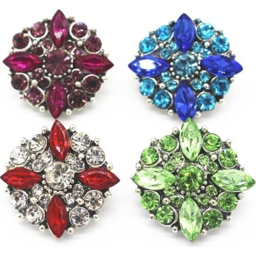 Hot Sale Mixs 10pcs/lot 4 Colors Beauty Colorful Rhinestone Snap Buttons Fit 18mm/20mm DIY Snap Bracelet & Bangles Jewelry
