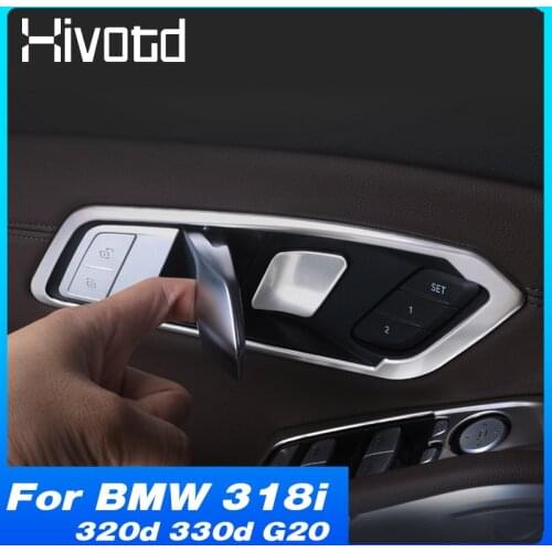 Hivotd Inner Door Handle Bowl Cover Interior Car Styling Decoration Accessories Frame Trim For BMW 318i 320d 330d G20 2020-2021