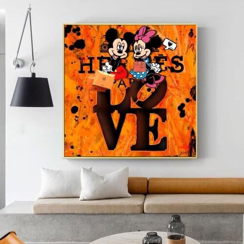 Disney Style Canvas Painting Graffiti Art Poster Prints Wall Mickey Mouse Lover Stylish Bags Picture For Living Room Home Decor