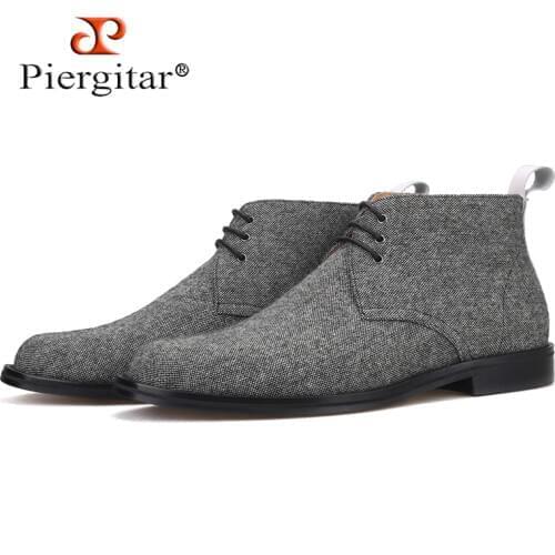 Piergitar Handmade Gray color Men classic CHUKKA Boot Autumn/Winter styling Men Shoes Lace-up Men Ankle Boots all leather insole