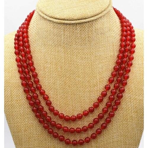 Superb 3 Rows 6mm Red Ruby Necklace and Red Ruby Clasp AAA