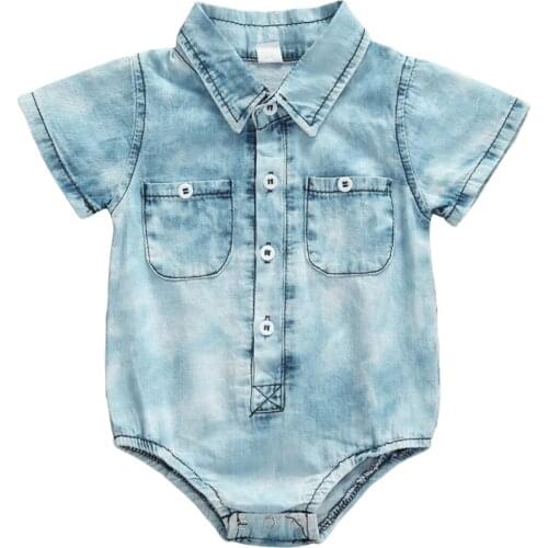 0-12M Newborn Infant Baby Boys Rompers Denim Shorts Sleeve Jumpsuits Outfits