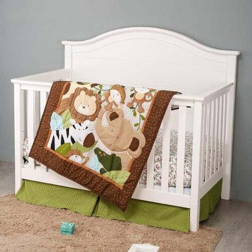 3PCS Brown baby bedding set Infant Baby Toddler juego de cuna babies bed linen, ,Fitted Sheet, Crib Quilt, Dust Ruffle