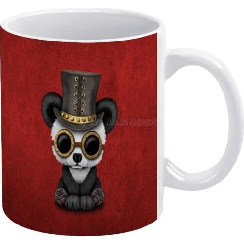Steampunk Baby Panda Bear Cub White Mug Coffee Mug 330ml Ceramic Home Milk Tea Cups and Mugs Travel Gift for Friends Panda Baby